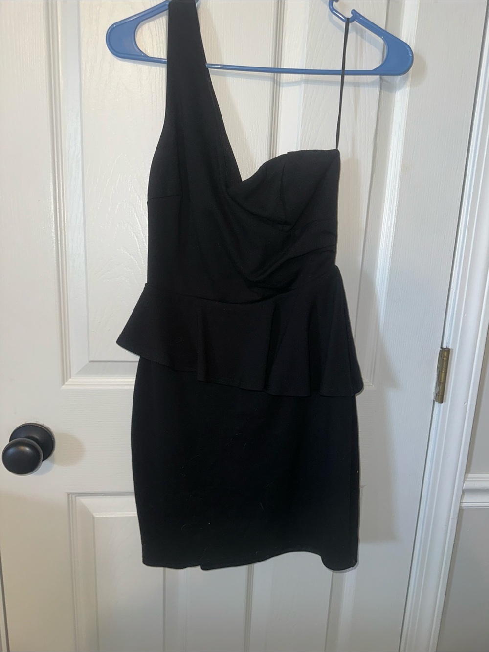 One-Shoulder Black Peplum Evening Dress